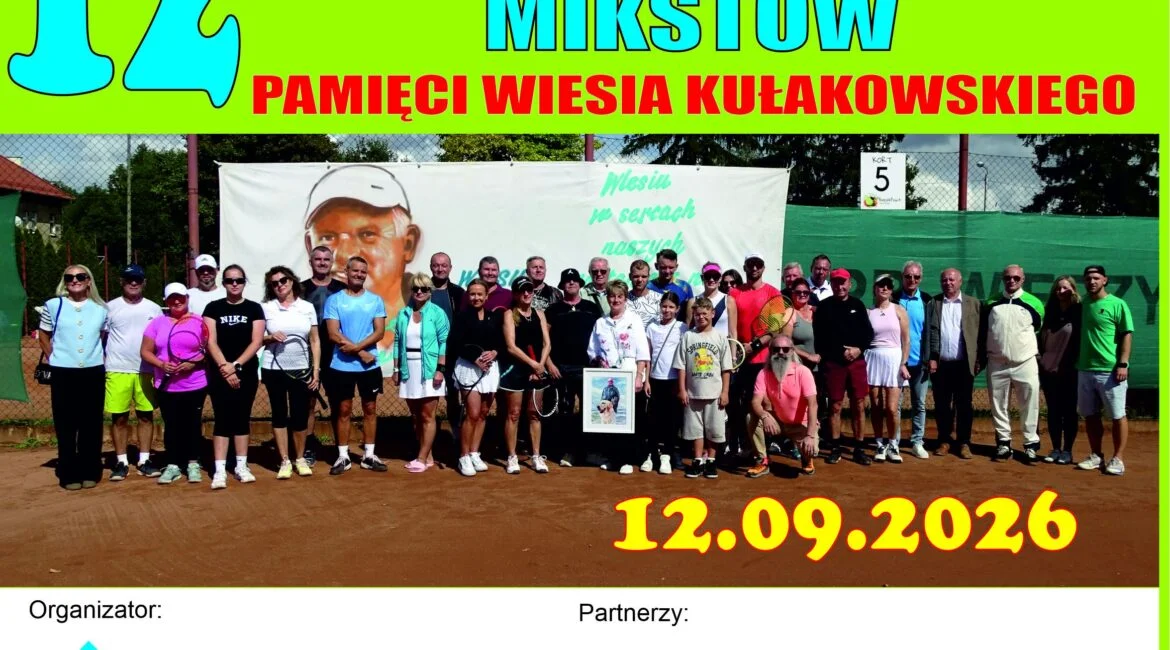 Grafika promocyjna wydarzenia 12. Tenisowy turniej MIKSTÓW pamięci Wiesia Kułakowskiego