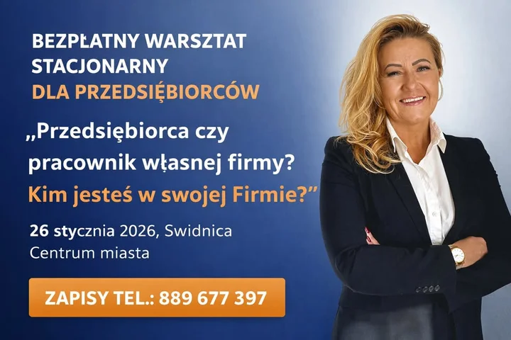 Grafika promocyjna wydarzenia Bezpłatny warsztat stacjonarny dla przedsiębiorców — kim jesteś w swoim biznesie?