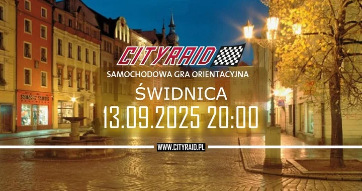 Obrazek przedstawia grafikę promocyjną wydarzenia Samochodowa gra orientacyjna CITYRAID w Świdnicy