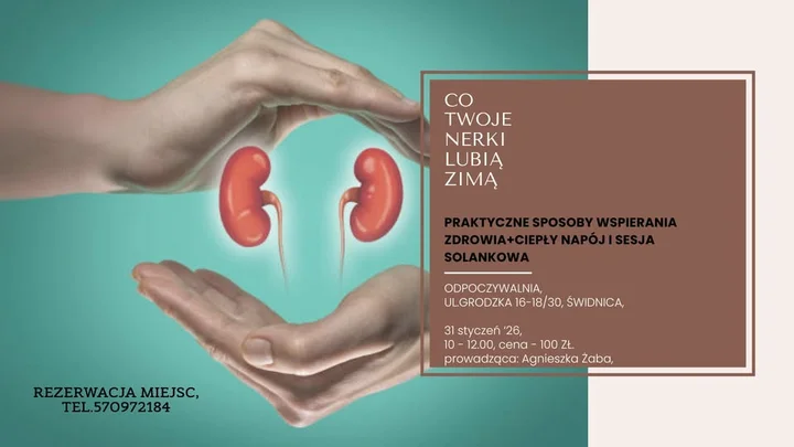 Grafika promocyjna wydarzenia CO LUBIĄ NERKI ZIMĄ — praktyczny warsztat prostych i skutecznych sposobów dbania o siebie