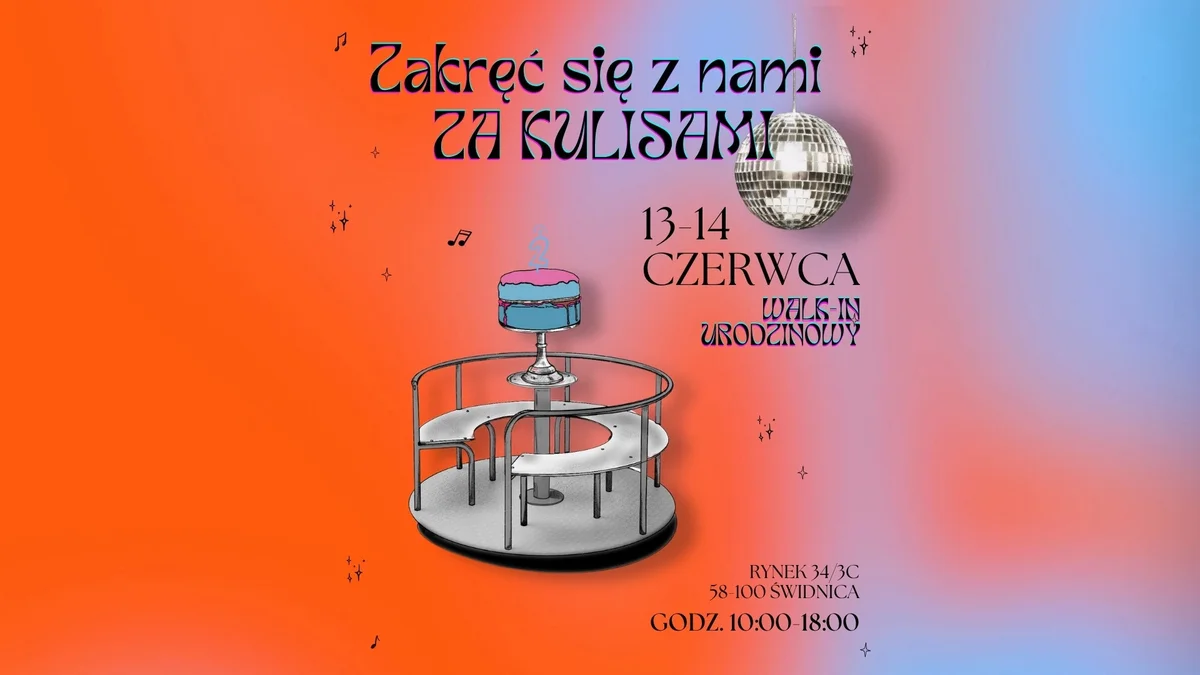 Grafika promocyjna wydarzenia Drugie urodziny Za Kulisami – weekendowa akcja w Świdnicy