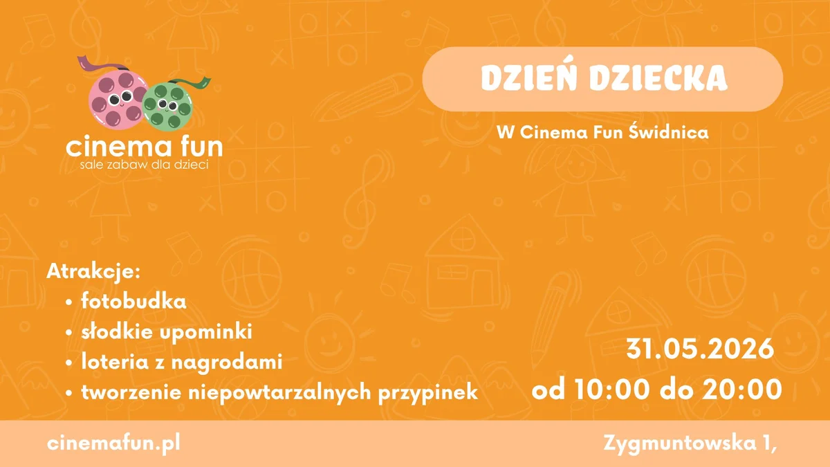 Grafika promocyjna wydarzenia Dzień Dziecka w Cinema Fun Świdnica: rodzinne świętowanie pełne atrakcji