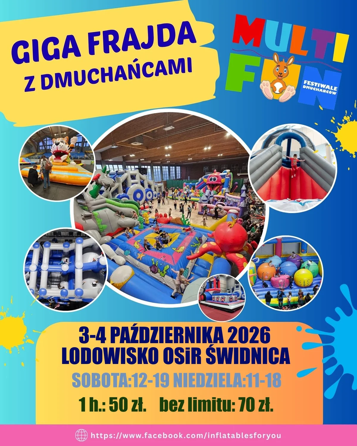 Grafika promocyjna wydarzenia Giga Frajda w Świdnicy – zabawa dla dzieci