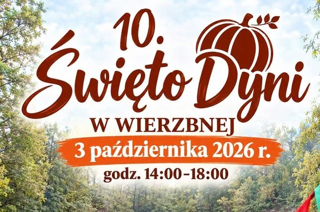 Grafika promocyjna wydarzenia Jubileuszowe 10. Święto Dyni w Wierzbnej