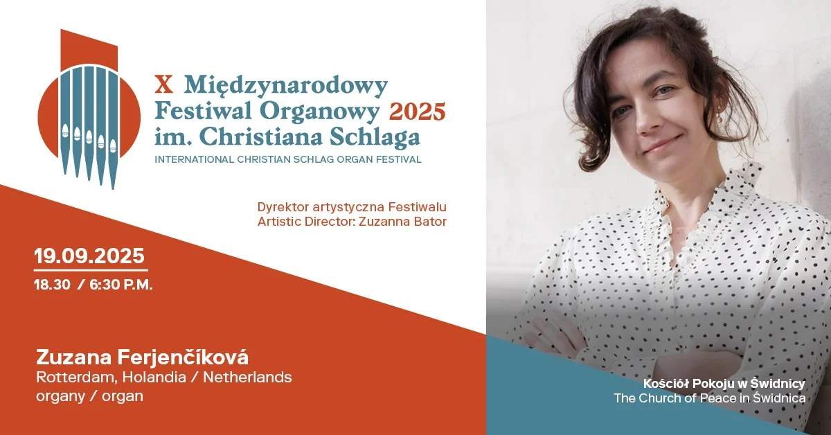 Grafika promocyjna wydarzenia Koncert organowy Zuzany Ferjenčíkovéj w Kościele Pokoju w Świdnicy