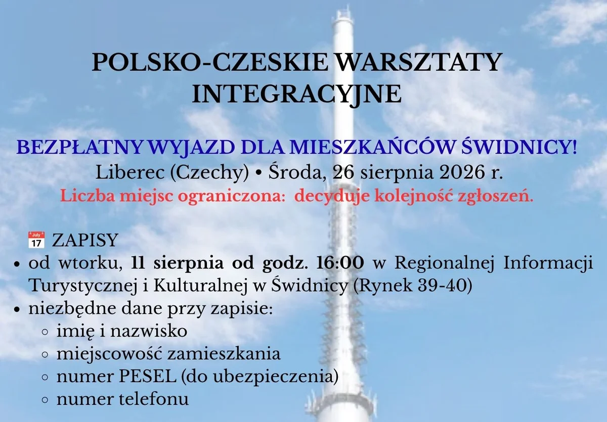 Grafika promocyjna wydarzenia Polsko-czeskie warsztaty integracyjne – wyjazd do Liberca i na Ještěd