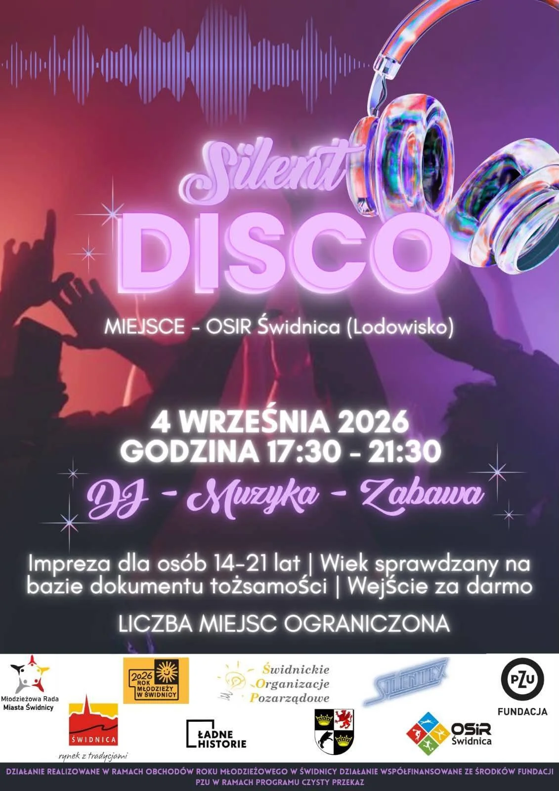 Grafika promocyjna wydarzenia SILENT DISCO: DJ, MUZYKA, ZABAWA – Świdnica