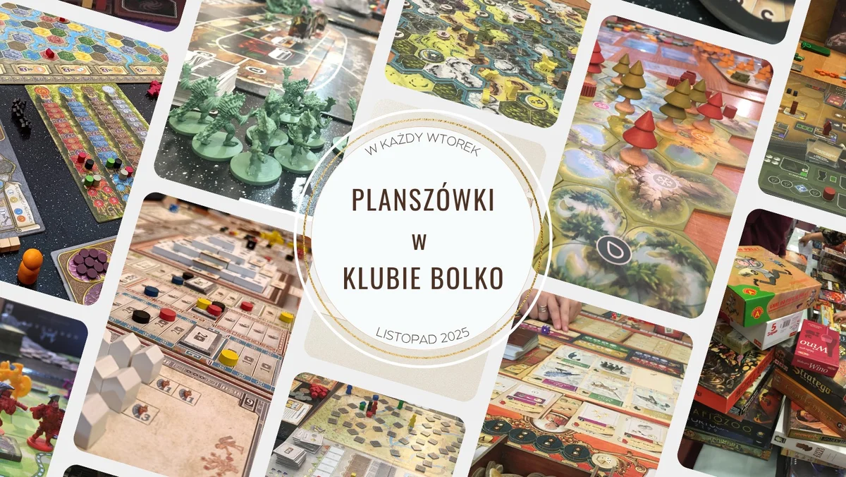 Grafika promocyjna wydarzenia Spotkania z grami planszowymi w Klubie Bolko w listopadzie