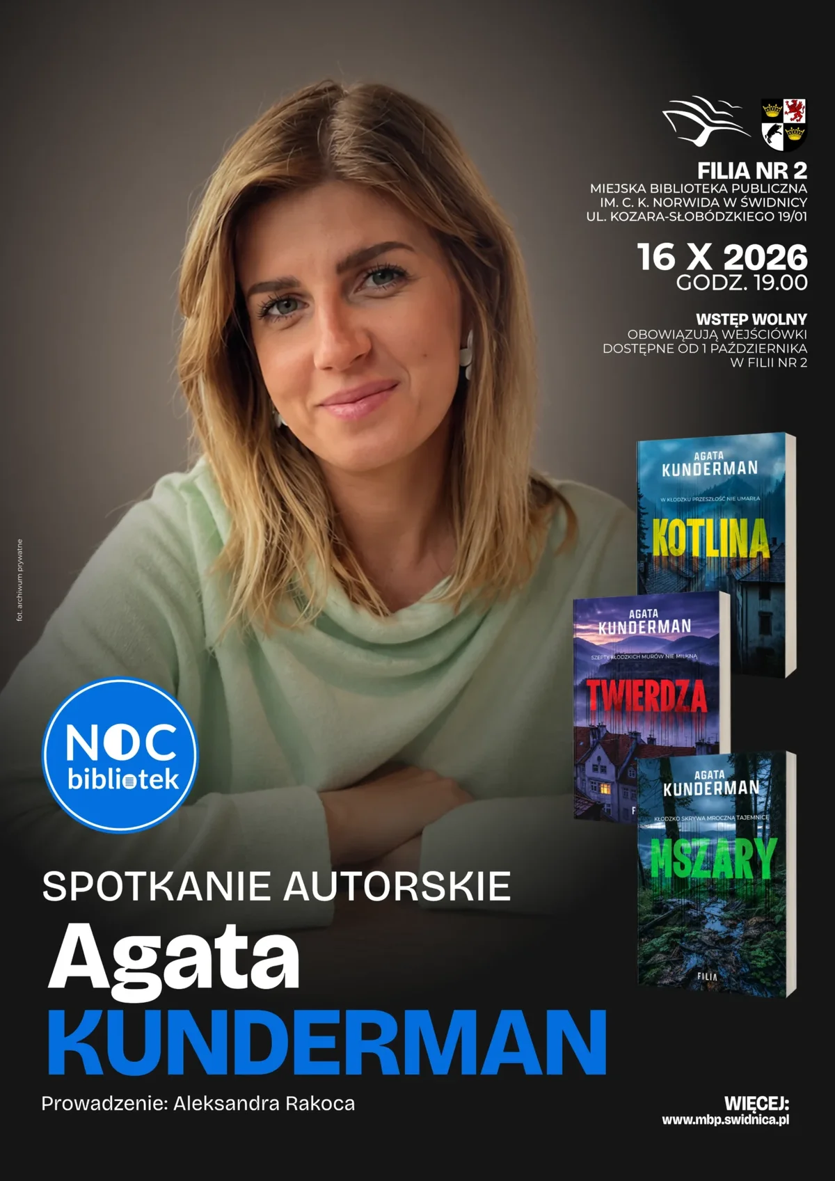 Grafika promocyjna wydarzenia Spotkanie autorskie z Agatą Kunderman