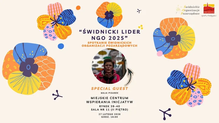 Grafika promocyjna wydarzenia Spotkanie Świdnickich Organizacji Pozarządowych — integracja i nagrody dla lokalnych NGO