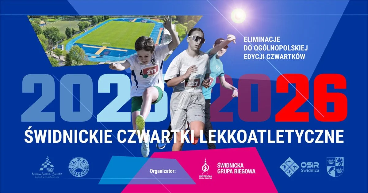 Grafika promocyjna wydarzenia Świdnickie Czwartki Lekkoatletyczne 2026: biegi dzieci