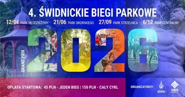 Grafika promocyjna wydarzenia 4. Świdnickie Biegi Parkowe – Grand Prix 2026: wiosenny bieg w Parku Młodzieżowym