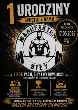 Grafika promocyjna wydarzenia I urodziny w Świdnicy – pogadanka, konkursy i słodki poczęstunek