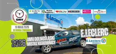 Grafika promocyjna wydarzenia III Runda E.Leclerc Świdnica OMV Dolnośląski Mistrz Kierownicy 2026 wraca na Strzegomską