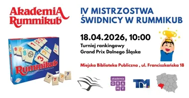 Grafika promocyjna wydarzenia IV Mistrzostwa Świdnicy w Rummikub – Grand Prix Dolnego Śląska