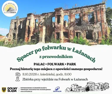 Grafika promocyjna wydarzenia Spacer po folwarku w Łażanach
