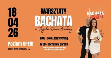 Grafika promocyjna wydarzenia Warsztaty BACHATA REBEL w Świdnicy – taniec solo i w parach