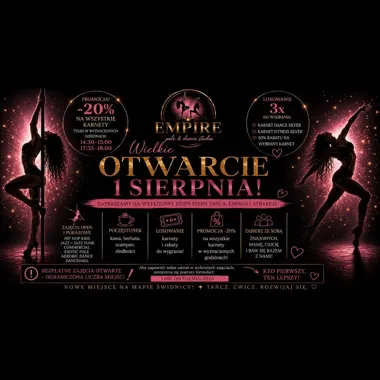 Grafika promocyjna wydarzenia Empire Pole & Dance Studio – wielkie otwarcie