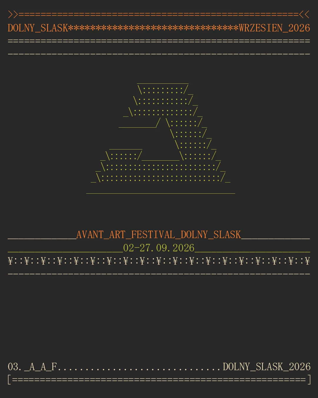 Grafika promocyjna wydarzenia T’ien Lai, Daniel Szwed i Elvin Brandhi w Świdnicy. Avant Art Festival 2026 na Dolnym Śląsku