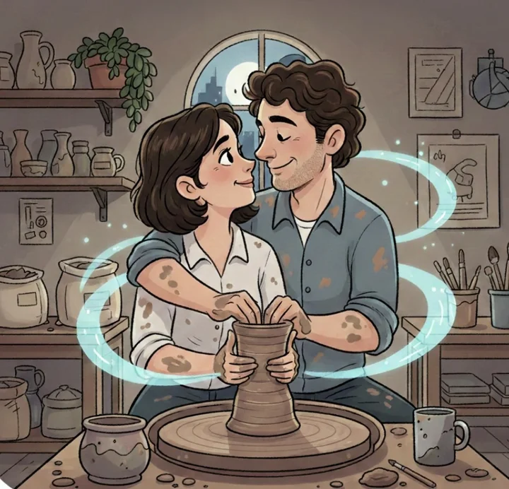 Grafika promocyjna wydarzenia Walentynki w Szlikierze — walentynkowe warsztaty ceramiczne