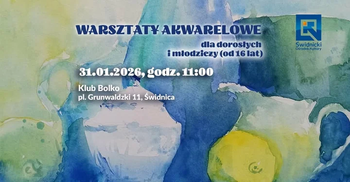 Grafika promocyjna wydarzenia Warsztaty akwarelowe w Klubie Bolko — akwarela kulinarna