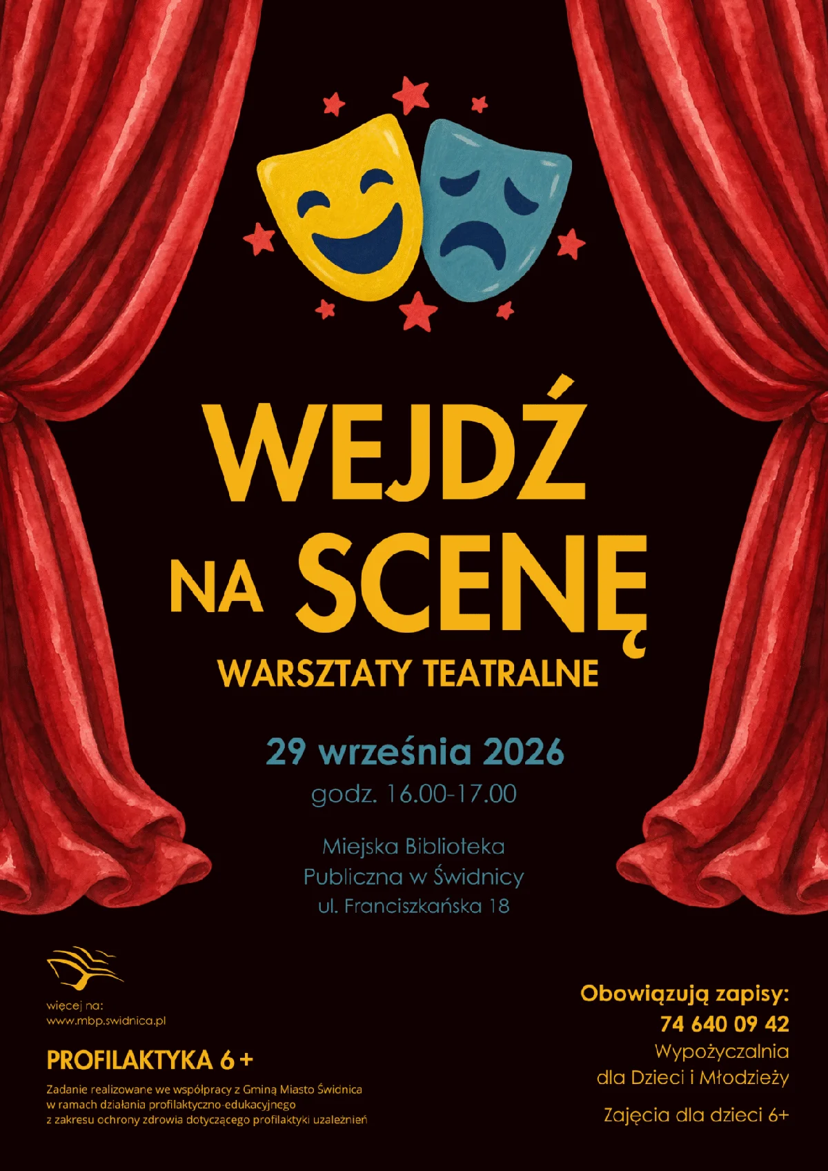 Grafika promocyjna wydarzenia Wejdź na scenę – warsztaty teatralne