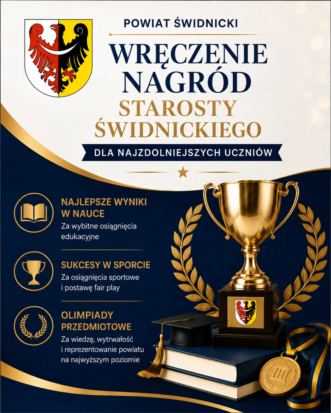 Grafika promocyjna wydarzenia Wręczenie nagród Starosty Świdnickiego dla najzdolniejszych uczniów