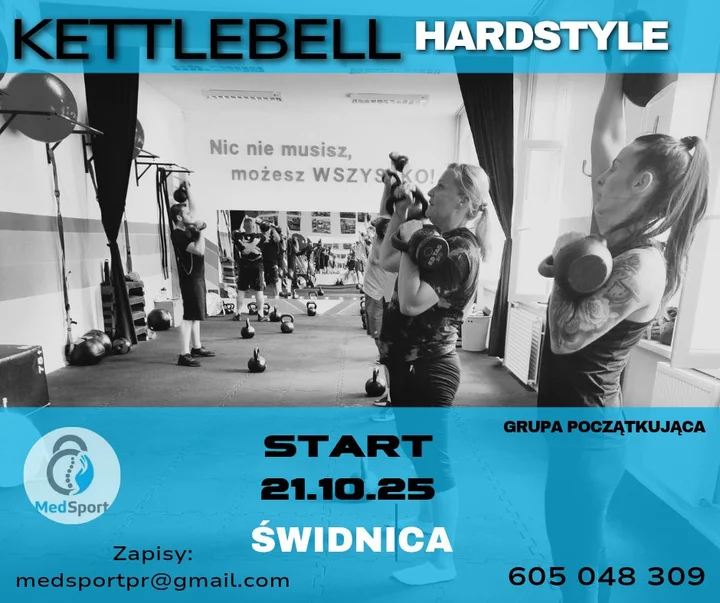 Obrazek przedstawia grafikę promocyjną wydarzenia Trening kettlebell w Świdnicy — start nowej grupy