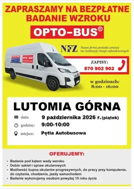 Bezpłatne badanie wzroku w Lutomi Górnej. OPTO-BUS wraca do gminy