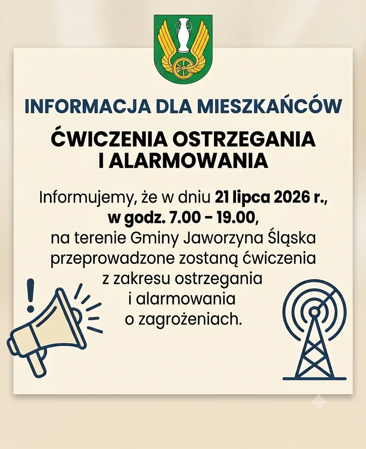 Syreny alarmowe zabrzmią w gminie Jaworzyna Śląska. To będą ćwiczenia