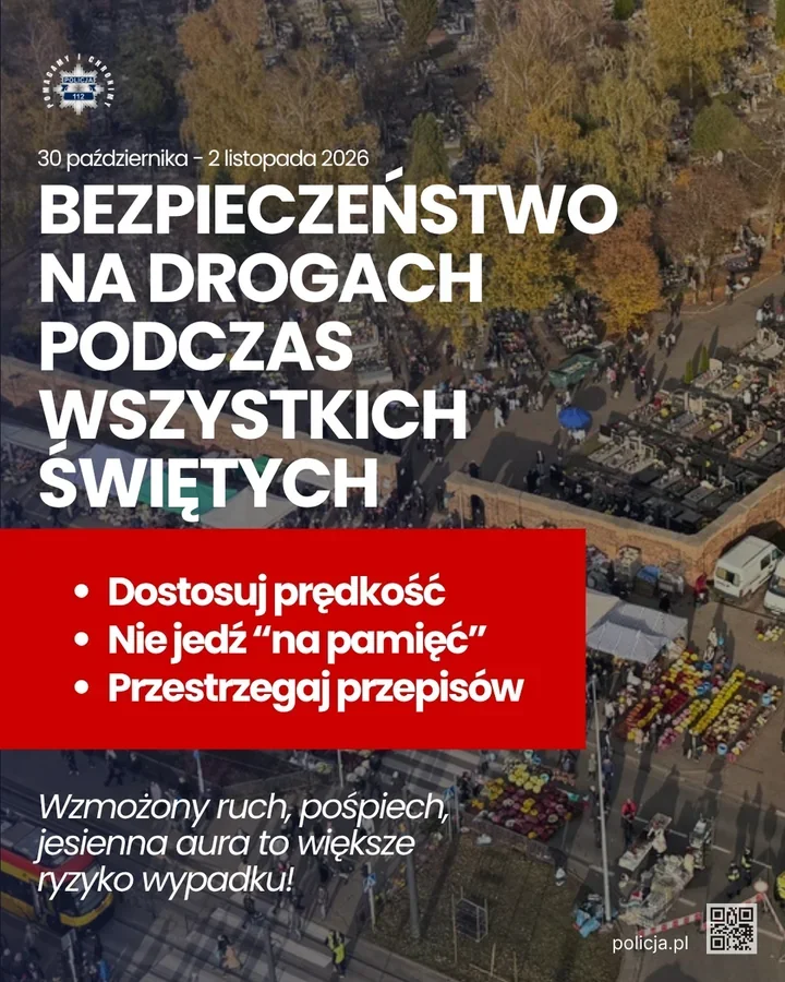 Przy cmentarzach pojawią się wzmożone patrole. Policja sprawdzi trzeźwość kierowców