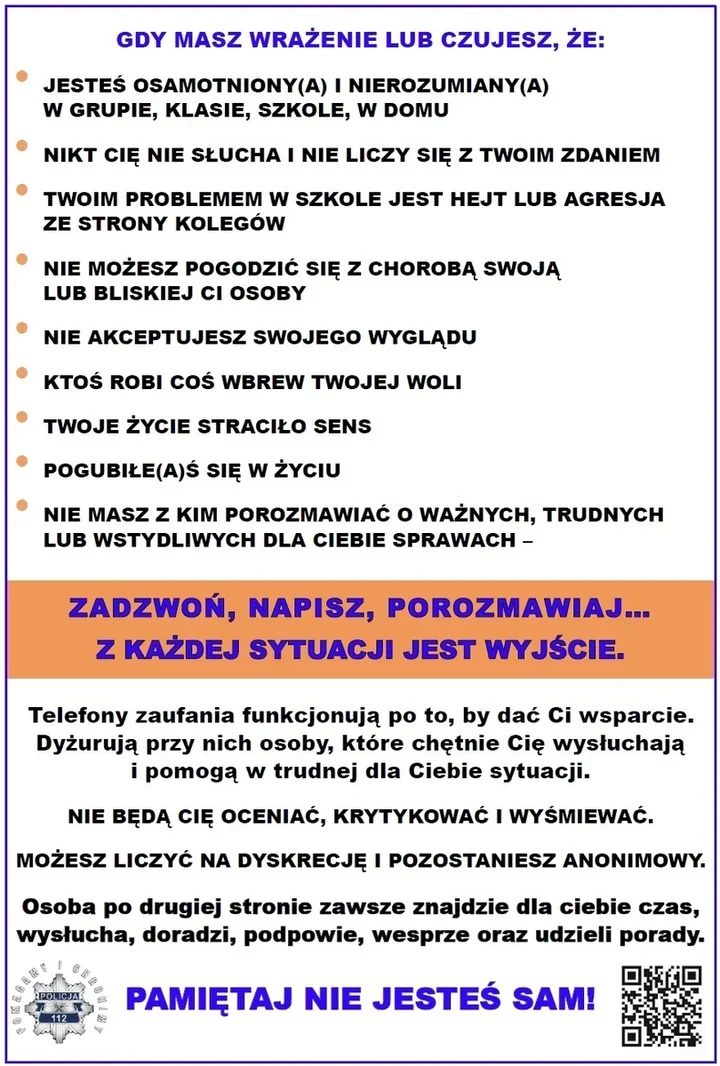 Anonimowa pomoc dla młodych - Policja zebrała numery w jednym miejscu