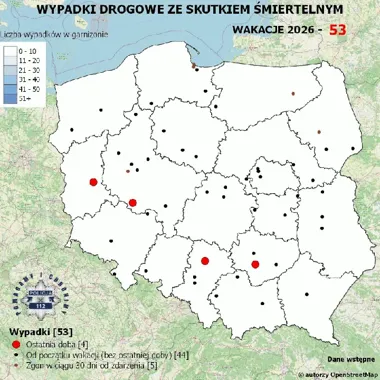 53 tragedie na drogach - policja pokazuje czarną mapę wakacji 2026