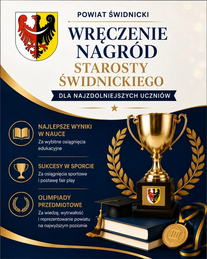251 uczniów otrzyma nagrody Starosty Świdnickiego za naukę i sport
