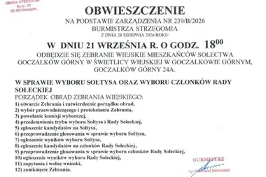 W Goczałkowie Górnym wybiorą sołtysa i radę. Jest pełny porządek zebrania